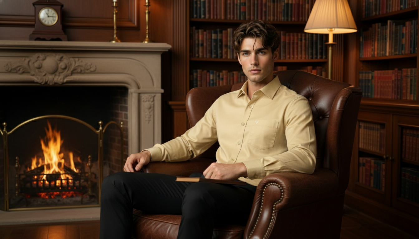Champagne Gold - Beige Satin Shirt Men