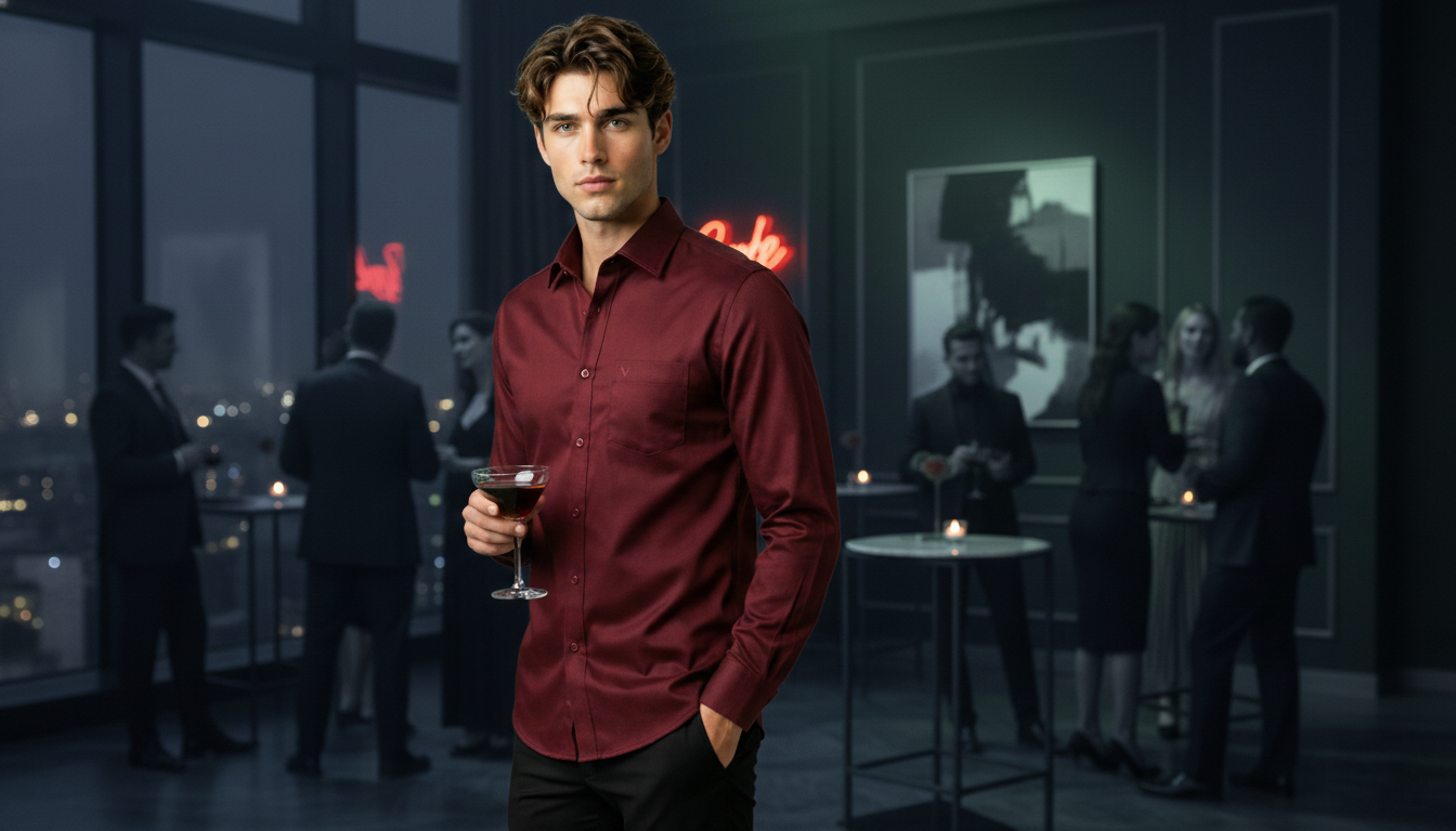 Royal Wine - Maroon Satin Shirt Men