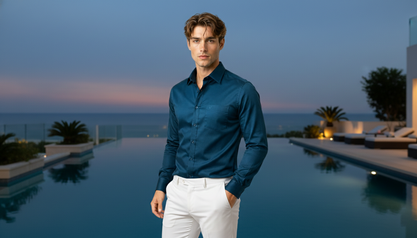 Ice Glaze - Light Blue Satin Shirt